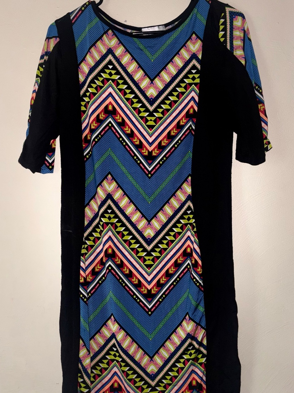 Chesley Chevron-Print Mini Dress in Black and Blue with Multicolor Accents